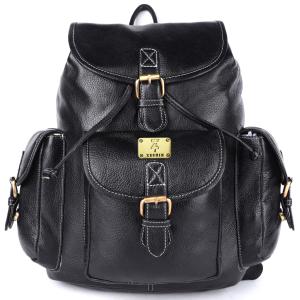 Zeenin Pure Genuine Leather Spacious 14.5 inch Backpack Daypack Rucksack Casual Office Bag |Travel Business Daily Use| Brass Buckles Flip Pockets