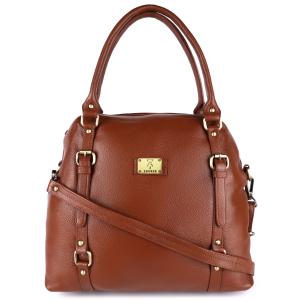 Genuine Full Grain Natural Leather Sling Top Handle satchel Handbags Shoulder tote Bags For Women Girls | 4 Metallic Buckles on Front Back | Large Size |