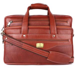 Pure Genuine Premium Leather 16 Inch Stylish Spacious Briefcase Laptop Messenger Satchel Bag with Two Front Pockets for Men Women