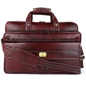 Pure Genuine Leather 15.5 Inch Stylish Briefcase Laptop Messenger Travelling Daily Use Bag with Front Flap Pocket