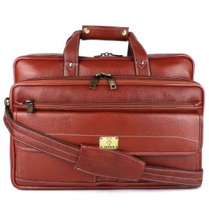 Pure Genuine Leather 15.5 Inch Stylish Briefcase Laptop Messenger Travelling Daily Use Bag with Front Flap Pocket