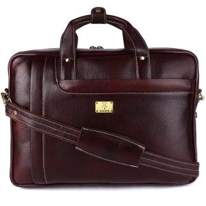 Pure Genuine Leather 15.5 Inch Stylish Briefcase Laptop Messenger Travelling Daily Use Bag With Spacious Vertical Zipper Front Pocket For Office Files