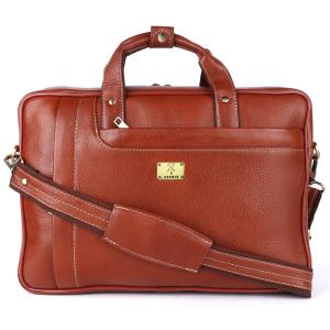 Pure Genuine Leather 15.5 Inch Stylish Briefcase Laptop Messenger Travelling Daily Use Bag With Spacious Vertical Zipper Front Pocket For Office Files