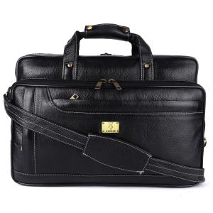 Pure Genuine Original Leather 16 Inch Stylish Briefcase Satchel Laptop Messenger Travelling Daily Use Bag With 3 Compartments and Vertical Zipper Front Pocket