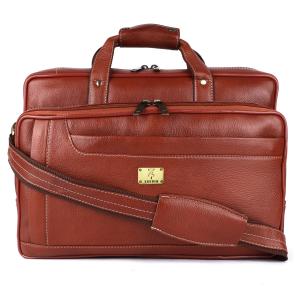 Pure Genuine Original Leather 16 Inch Stylish Briefcase Satchel Laptop Messenger Travelling Daily Use Bag With 3 Compartments and Vertical Zipper Front Pocket