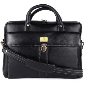 Pure Genuine Leather 15.5 Inch Stylish Multiple Compartment Briefcase Satchel Laptop Messenger Travelling Office Bag With Retro Push Lock Closure