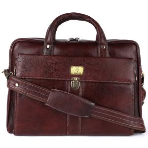 Pure Genuine Leather 15.5 Inch Stylish Multiple Compartment Briefcase Satchel Laptop Messenger Travelling Office Bag With Retro Push Lock Closure