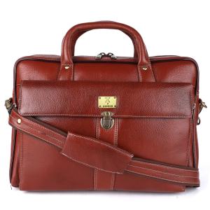 Pure Genuine Leather 15.5 Inch Stylish Multiple Compartment Briefcase Satchel Laptop Messenger Travelling Office Bag With Retro Push Lock Closure