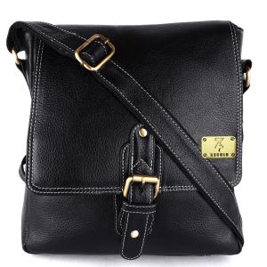 Pure Genuine Leather 10 inch Retro Style Sling Travel Cross Body Office Utility Tablet Bag for Men and Women | Flap top closure With Belt Lock