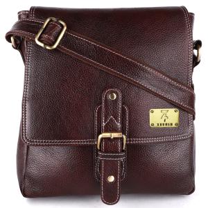 Pure Genuine Leather 10 inch Retro Style Sling Travel Cross Body Office Utility Tablet Bag for Men and Women | Flap top closure With Belt Lock