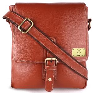 Pure Genuine Leather 10 inch Retro Style Sling Travel Cross Body Office Utility Tablet Bag for Men and Women | Flap top closure With Belt Lock