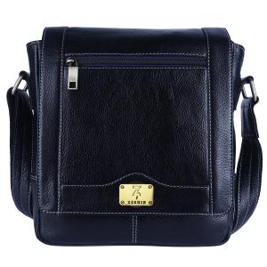 Pure Leather Messenger Shoulder 10 inch Sling Cross Body Travel Office Tablet Flap Handbag for Men Women