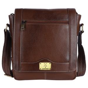 Pure Leather Messenger Shoulder 10 inch Sling Cross Body Travel Office Tablet Flap Handbag for Men Women