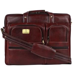 Pure Genuine Leather 15 Inch Double Pocket Briefcase Laptop Messenger Satchel Bag for Men Women