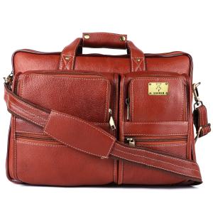 Pure Genuine Leather 15 Inch Double Pocket Briefcase Laptop Messenger Satchel Bag for Men Women