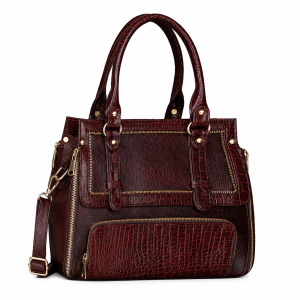 Genuine Leather Textured Pattern Designer Handbag Shoulder Tote Purse Satchel Sling Messenger Crossbody Bag for Women & Girls With Top Handle | Golden Metal Zipper | Large Size |