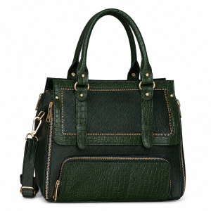 Genuine Leather Textured Pattern Designer Handbag Shoulder Tote Purse Satchel Sling Messenger Crossbody Bag for Women & Girls With Top Handle | Golden Metal Zipper | Large Size |