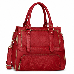 Genuine Leather Textured Pattern Designer Handbag Shoulder Tote Purse Satchel Sling Messenger Crossbody Bag for Women & Girls With Top Handle | Golden Metal Zipper | Large Size |