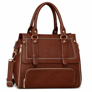 Genuine Leather Textured Pattern Designer Handbag Shoulder Tote Purse Satchel Sling Messenger Crossbody Bag for Women & Girls With Top Handle | Golden Metal Zipper | Large Size |