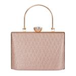Luxury Rose Gold Glitter Evening Clutch Bag with Chain Strap