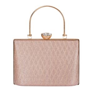 Luxury Rose Gold Glitter Evening Clutch Bag with Chain Strap