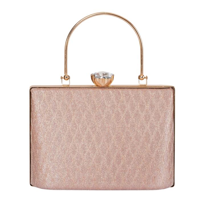 Luxury Rose Gold Glitter Evening Clutch Bag with Chain Strap